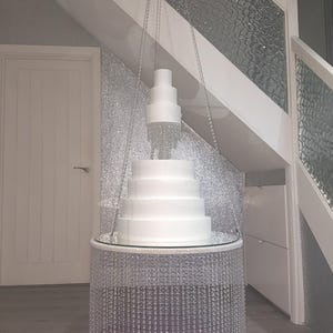 Hanging cake chandelier, Faux crystal,cake swing + remote Led colour change lights by Crystal wedding uk