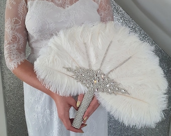 Ostrich Feather Wedding Fan: Rhinestone Crystal Bridal Hand Fan