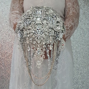 Brooch bouquet, 7" Jewel crystal wedding bouquet, bling Bridal Brooch Bouquet, cascade Jewel bouquet by Crystal wedding uk