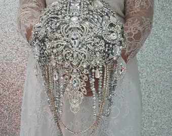 Brooch bouquet, 7" Jewel crystal wedding bouquet, bling Bridal Brooch Bouquet, cascade Jewel bouquet by Crystal wedding uk