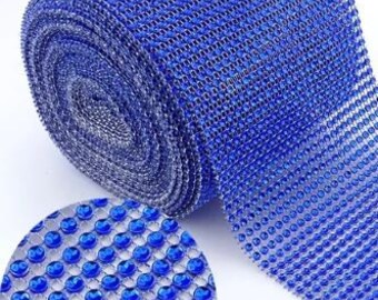 ROYAL BLUE  Rhinestone ribbon, Diamond Mesh, Diamante Bling, Crystal trim 1 METER cake trim. by Crystal wedding uk