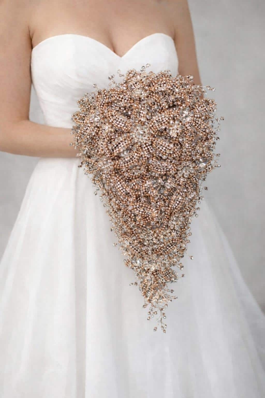 Gold Rhinestone Wedding Bouquet: Handmade Crystal Bridal Brooch Bouquet