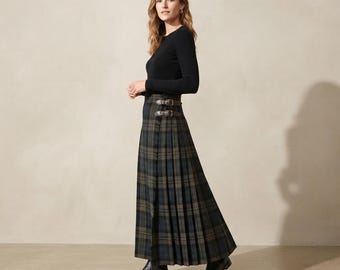Custom Tartan Long Kilt Skirt | Choice of 50+ Tartans | Traditional Pleated Wrap Skirt with Buckles | Scottish Highland Maxi Skirt