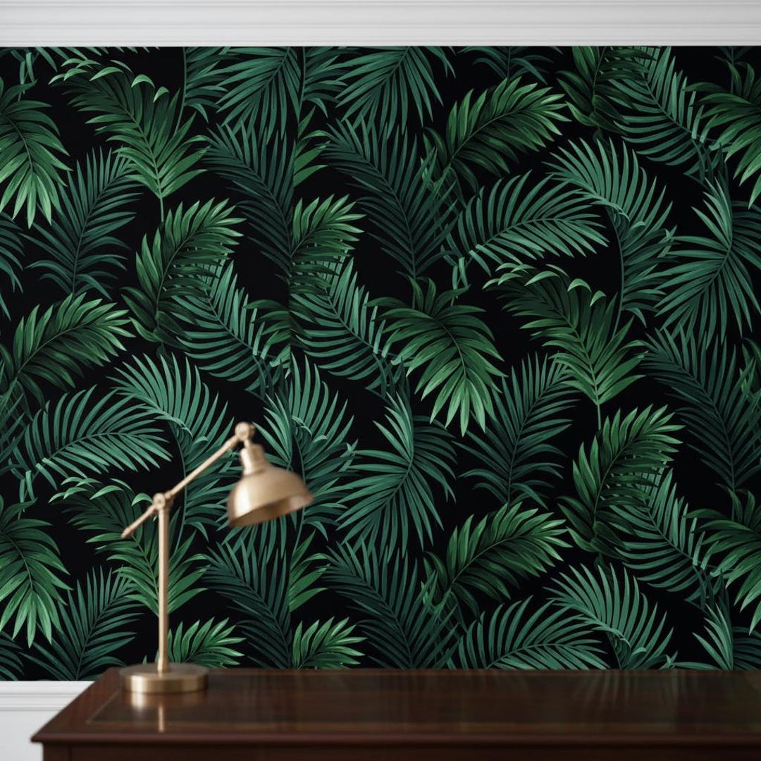 Peel and Stick Dark Tropical Wallpaper | Black Palm Leaf Wallpaper ...