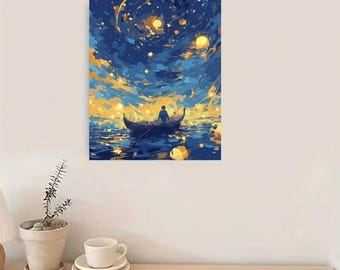Paint by Numbers Starry Night Van Gogh Man Boat Canvas Art Hobby Wall Decor