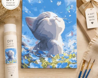 Malowanie po numerach „Kotek”, sztuka ścienna w stylu anime „Błękitne niebo”, zestaw płócien akrylowych