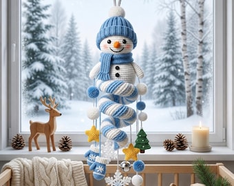 Crochet Spinning Snowman Pattern PDF, Christmas Amigurumi Ornament, Spiral Snowman Crochet Tutorial, Hanging Holiday Decor 4 design include