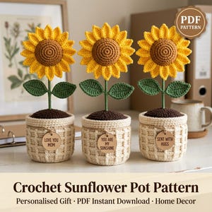 Crochet Sunflower Pattern PDF, Amigurumi Sunflower Pot Pattern, Mother's Day Gift, Personalized Gift, Instant Download