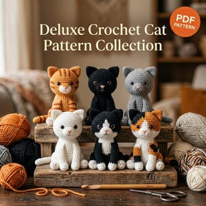6 virkmönster för sittande katter i PDF-format - Amigurumi-paket - Nybörjarvänligt virkmönster för katter