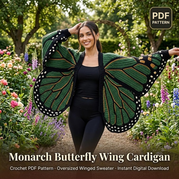 Monarch Butterfly Crochet Pattern PDF, Butterfly Wing Cardigan, Oversized Crochet Sweater Pattern, DIY Digital Download