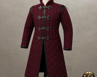 Wine Medieval Gambeson Coat for Men – Quilted Viking Armor Jacket