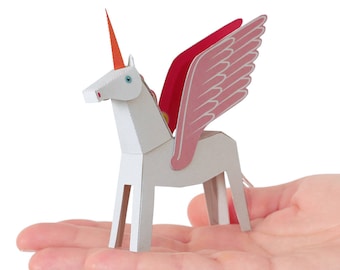 White & Pink Pegacorn Paper Craft Postcard — TO ASSEMBLE