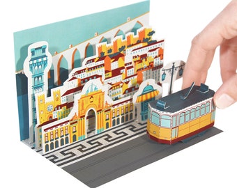 Manualidad de papel con postal Diorama de Lisboa — Kit de manualidades con papel DIY — PARA ENSAMBLAR