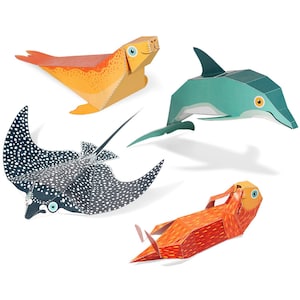 Giocattoli di carta con animali marini - Kit fai da te per lavoretti di carta - Animali di carta 3D