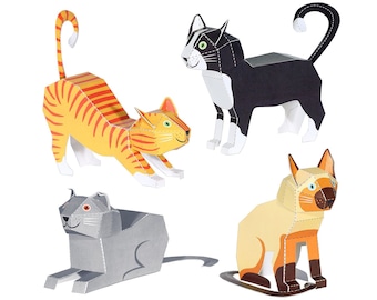Cats Paper Toys - DIY Paper Craft Kit - 3D Paper Animals - 4 Pets - Kids Cats