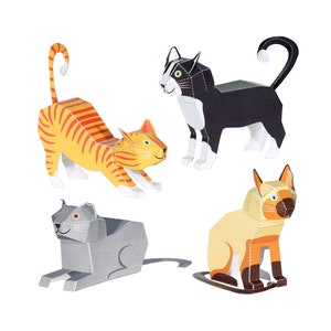 Cats Paper Toys - DIY Paper Craft Kit - 3D Paper Animals - 4 Pets - Kids Cats