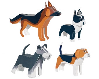 Dogs Paper Toys - DIY Paper Craft Kit - 3D Paper Animals - 4 Pets - Kids Dogs