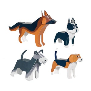Dogs Paper Toys - DIY Paper Craft Kit - 3D Paper Animals - 4 Pets - Kids Dogs