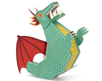Green Dragon Paper Toy - DIY Paper Craft Kit - 3D Model Paper Figure
