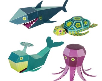 Sea Animals Paper Toys - DIY Paper Craft Kit - 3D Paper Animals