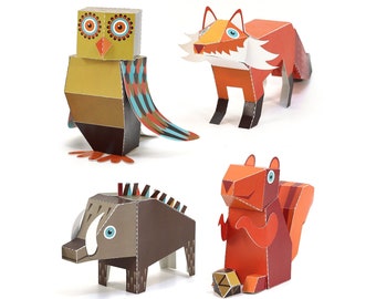 Forest Animals Paper Toys - DIY Paper Craft Kit - 3D Paper Animals - 4 Forest Animals - Papercraft Kids