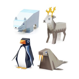 Ice Animals Paper Toys - DIY Paper Craft Kit - 3D Paper Animals - 4 Ice Animals - Papercraft Kids