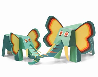 Pappersleksakset med elefanter: 3D-papperspysseldjursmodell