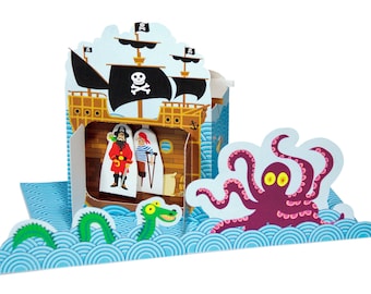 Pirates Paper Theater - DIY Paper Craft Kit - Puppets - Paper Toy - Kids Sea - 3D Model Paper Figure