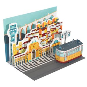 Manualidad de papel con postales de diorama de Lisboa: kit de manualidades de papel para armar