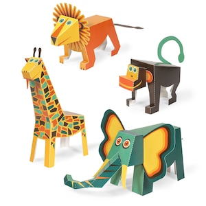 Giocattoli di carta con animali della giungla - Kit fai da te per lavoretti di carta - Animali di carta 3D - 4 animali