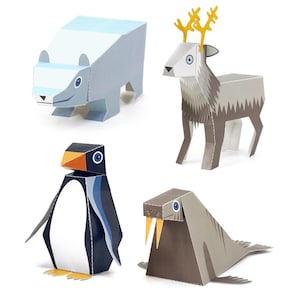氷の動物の紙製おもちゃ - DIYペーパークラフトキット - 3Dペーパーアニマル - 4種類の氷の動物 - ペーパークラフトキッズ