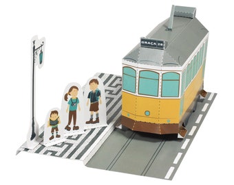 Strassenbahn Papier Spielzeug - DIY Papier Bastel Kit - 3D Modell Papier Figur