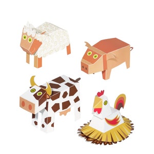 Farm Animals Paper Toys - DIY Paper Craft Kit - 3D Paper Animals - 4 Farm Animals - Papercraft Kids