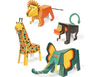 Jungle Animals Paper Toys - DIY Paper Craft Kit - 3D Paper Animals - 4 Animals