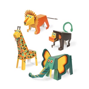 Jungle Animals Paper Toys - DIY Paper Craft Kit - 3D Paper Animals - 4 Animals