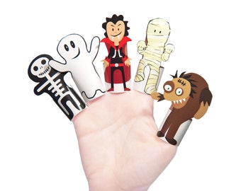 Halloween Monsters Paper Finger Puppets - Halloween Toy - DIY Craft Kit Paper Toy - PRINTABLE PDF Toy