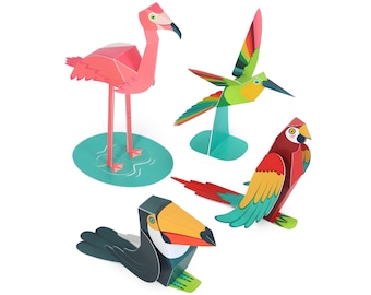 Tropical Birds Paper Toys - DIY Paper Craft Kit - 3D Paper Animals