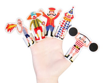 Circus Paper Finger Puppets - DIY Craft Kit Paper Toy - Birthday Party Favor