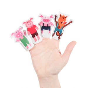 Three Little Pigs Paper Finger Puppets - PRINTABLE PDF - DIY Craft Kit - Party Favor