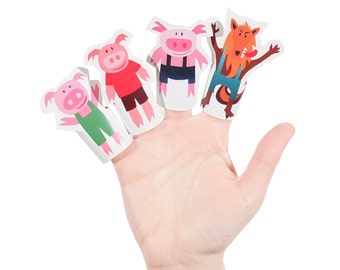 Marionetas de papel para dedos de los Tres Cerditos - PDF IMPRIMIBLE - Kit de manualidades para hacer tú mismo - Regalo de fiesta