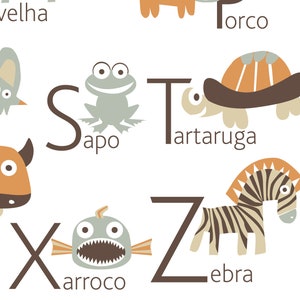 PORTUGUESE Alphabet Poster with animals from A to Z, BIG POSTER 13x19 inches image 3
