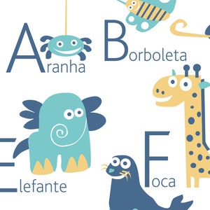 PORTUGUESE Alphabet Poster with animals from A to Z, BIG POSTER 13x19 inches image 7