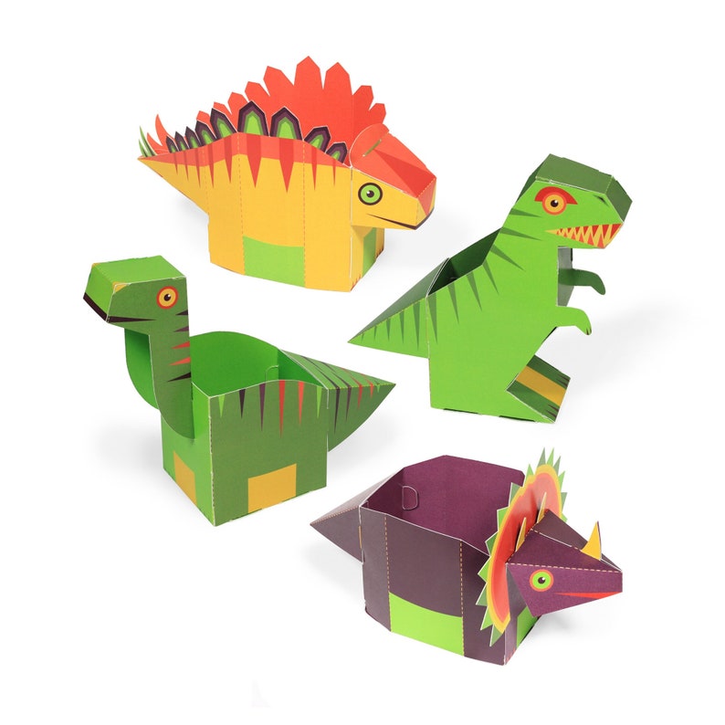 Dinosaurs Desk Organizers DIY Papercraft Kit 4 Desk Dinosaurs image 1