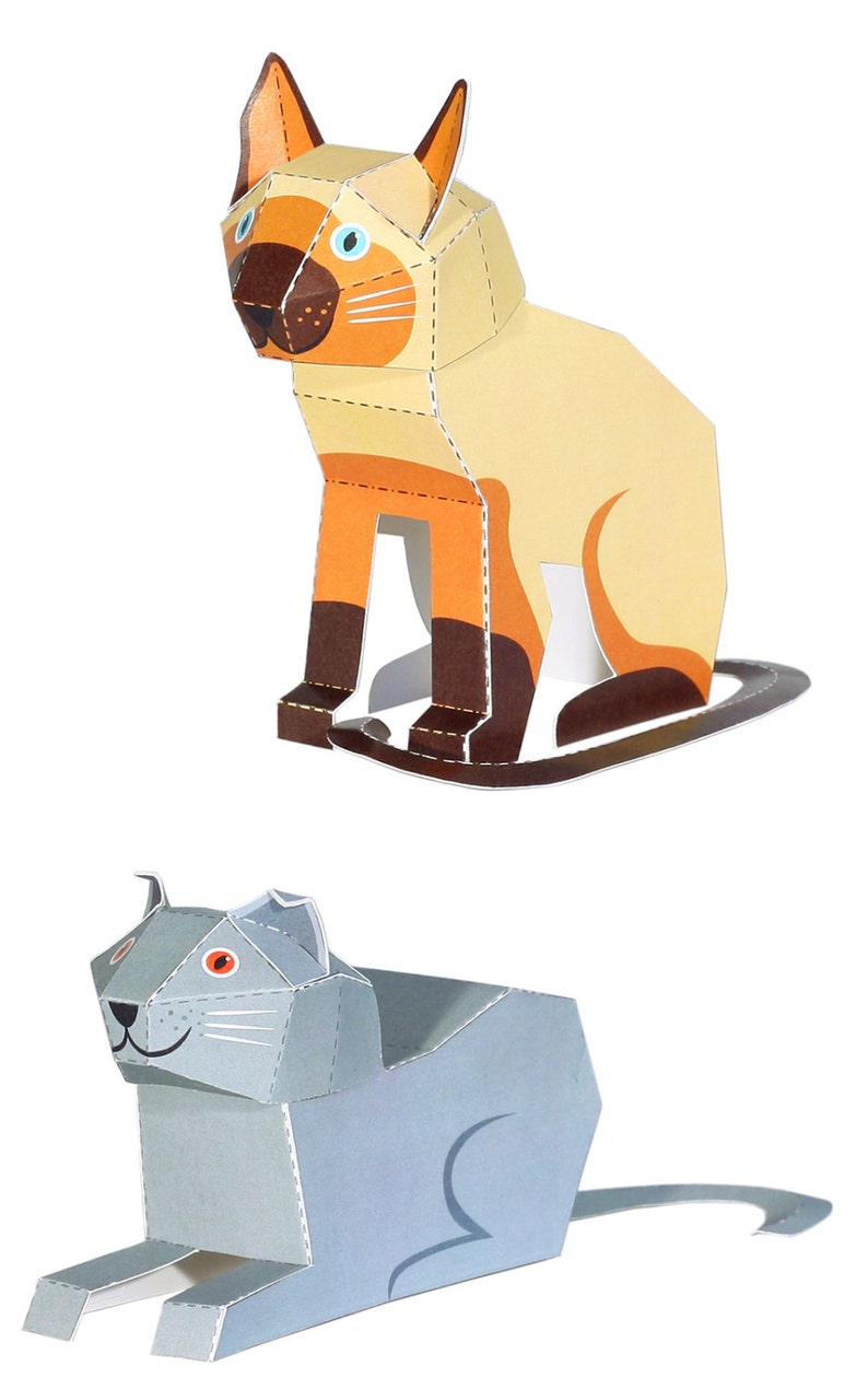 Cats Paper Toys DIY Paper Craft Kit 3D Paper Animals 4 Etsy