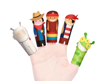 Jungle Animals Paper Finger Puppets - DIY Craft Kit - Paper Toy - Party Favor