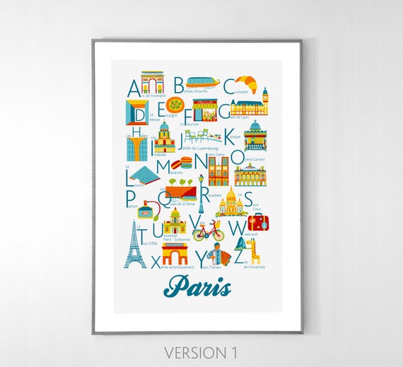 Paris Alphabet Poster From A To Z Big Poster 13x19 Inches Etsy
