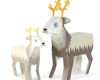 Maxi Reindeer Paper Toys - DIY Paper Craft Kit - 3D Paper Animal - Kids Deer - 3D Model Paper Figure