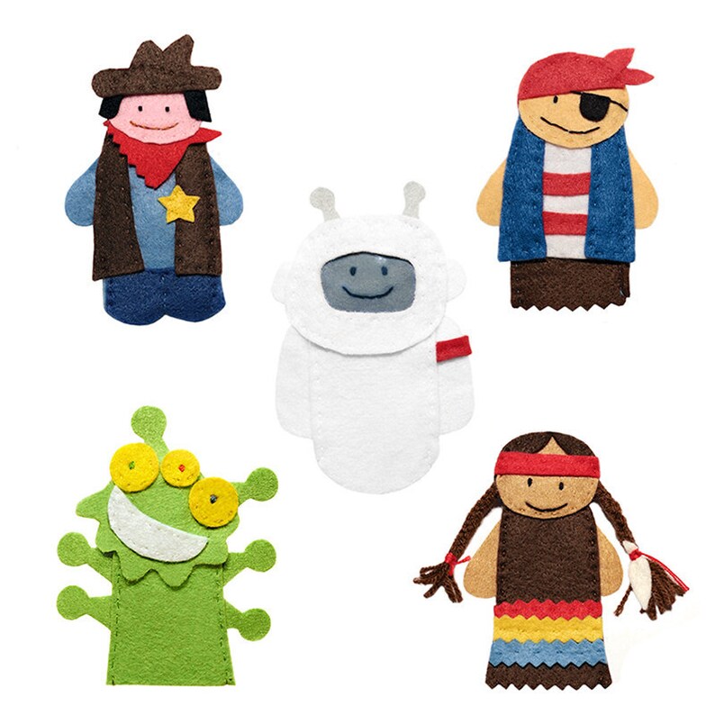 5 Felt Finger Puppets and Bag Fantastic Heroes Finger Puppets Bag Kids Felt Toy