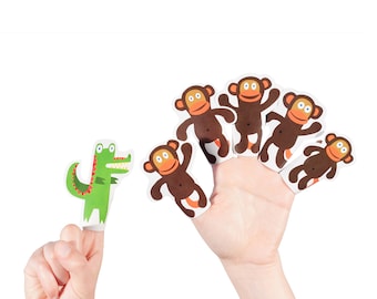 Five Little Monkeys Swinging in the Tree Paper Finger Puppets - PRINTABLE PDF Toy - DIY Craft Kit Paper Toy - Party Favor - Nursery Rhyme