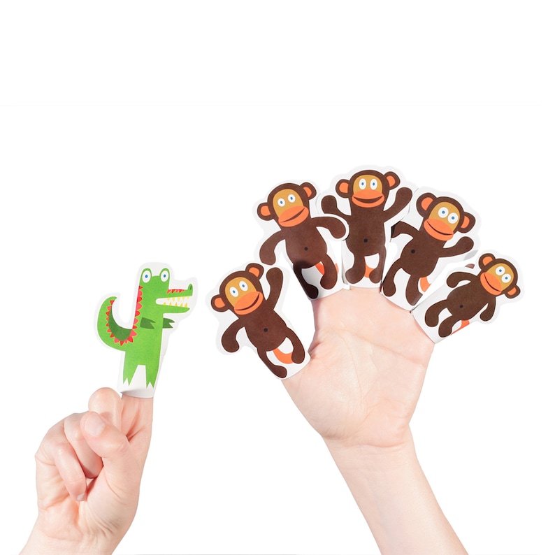 Five Little Monkeys Swinging In The Tree Paper Finger Puppets Printable Pdf Toy Diy Craft Kit Paper Toy Party Favor Nursery Rhyme